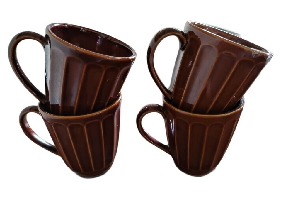 VTG Sango Sundance Brown Coffee Cups Set of 4 Tea Mugs #4716 Retro MCM